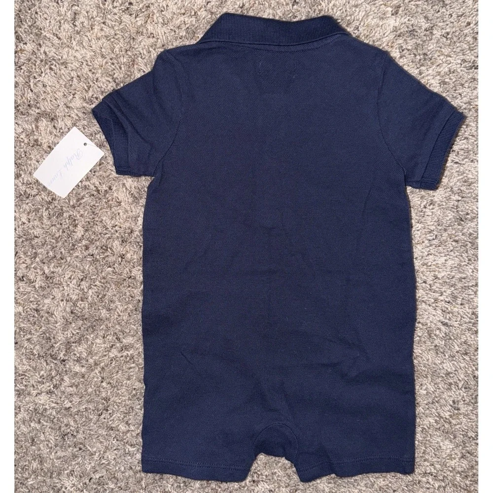 Ralph Lauren 9 Month Romper Navy Blue Yellow Royal Diagonal Stripe